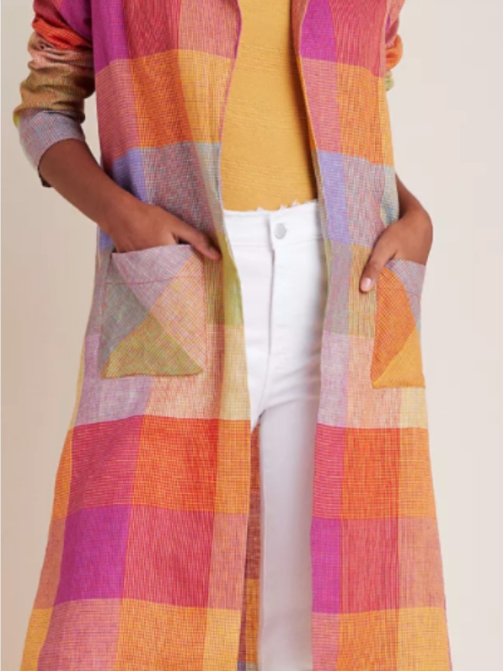 Anthropologie Multicolor Patchwork Long Open-Front Cardigan